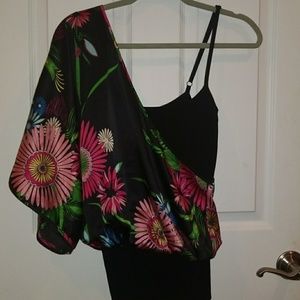 BEBE Tank with satin overlay one shoulder top